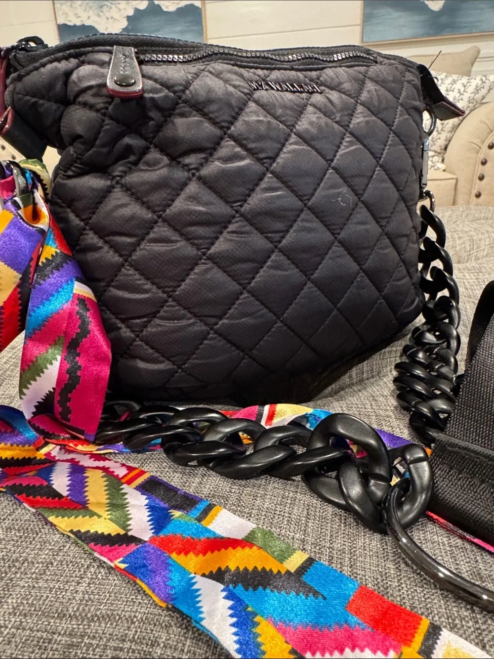 MZ Wallace Bag Mini Crosby Black Chain Quilted Crossbody EUC